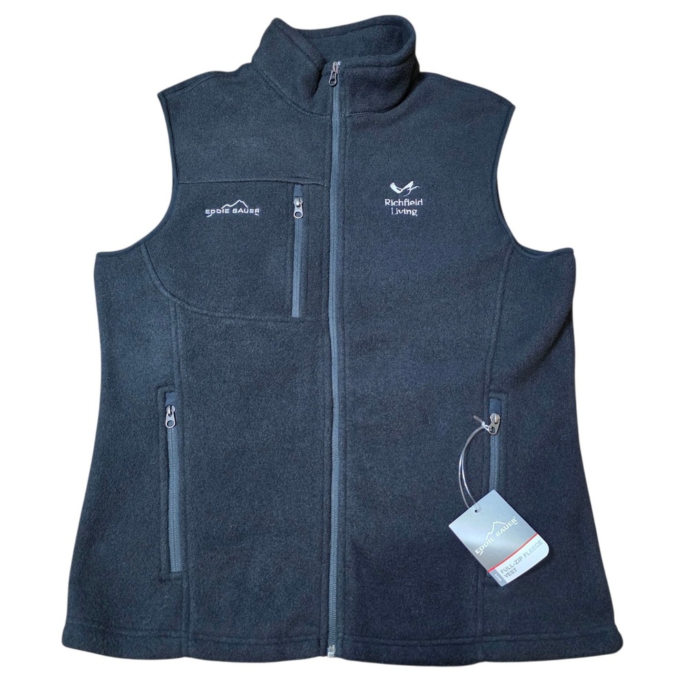 Eddie‎ Bauer Richfield Living Fleece Vest Full Zip Black Sleeveless Size M NWT
